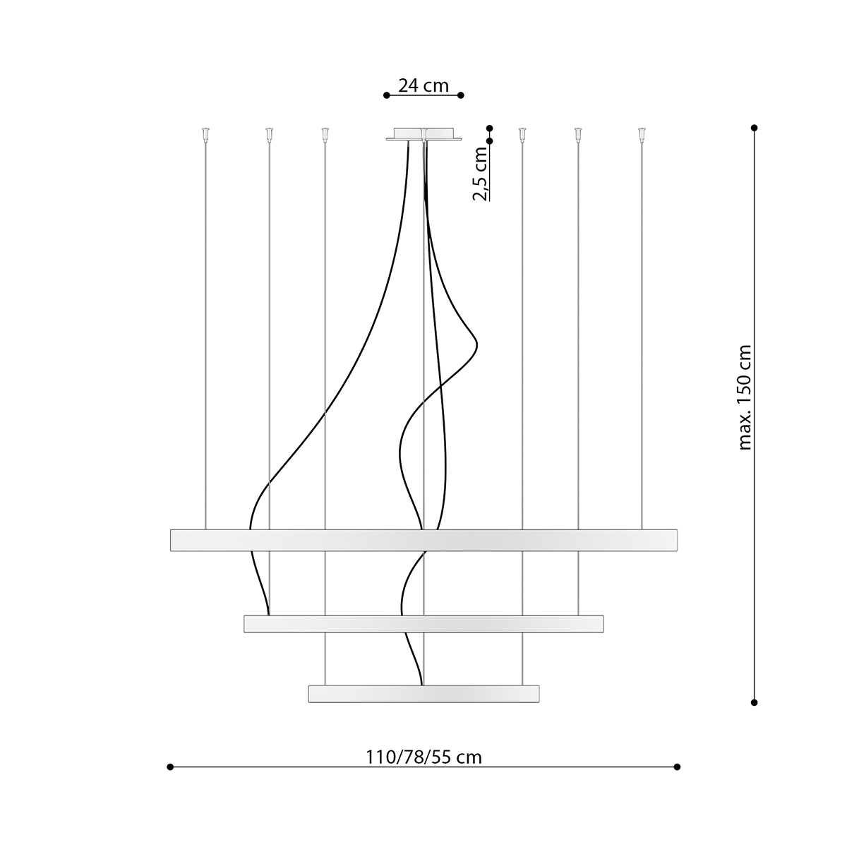 Riippuvalaisin RIO 3 55/78/110 kulta LED 3000K