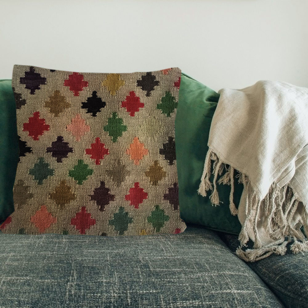 Kilim käsinkudottu Palm Leaf tyynynpäällinen